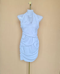 Zara White Ruched Halter Mini Dress – Size S