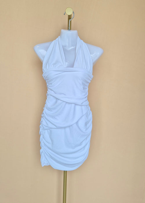 Zara White Ruched Halter Mini Dress – Size S