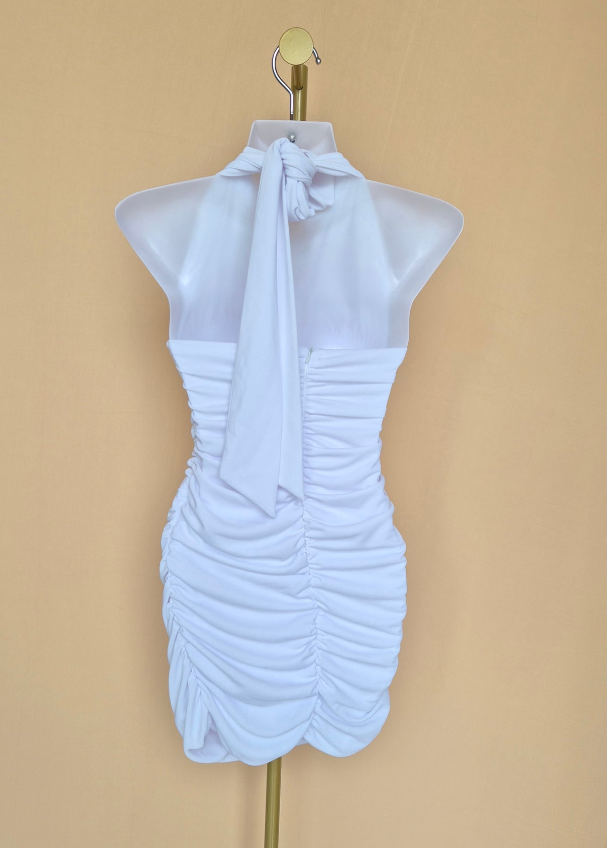 Zara White Ruched Halter Mini Dress – Size S