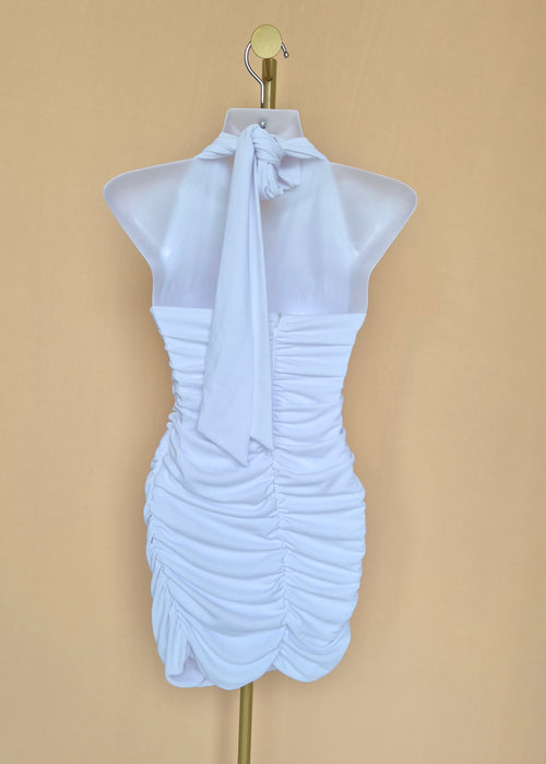 Zara White Ruched Halter Mini Dress – Size S