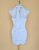 Zara White Ruched Halter Mini Dress – Size S