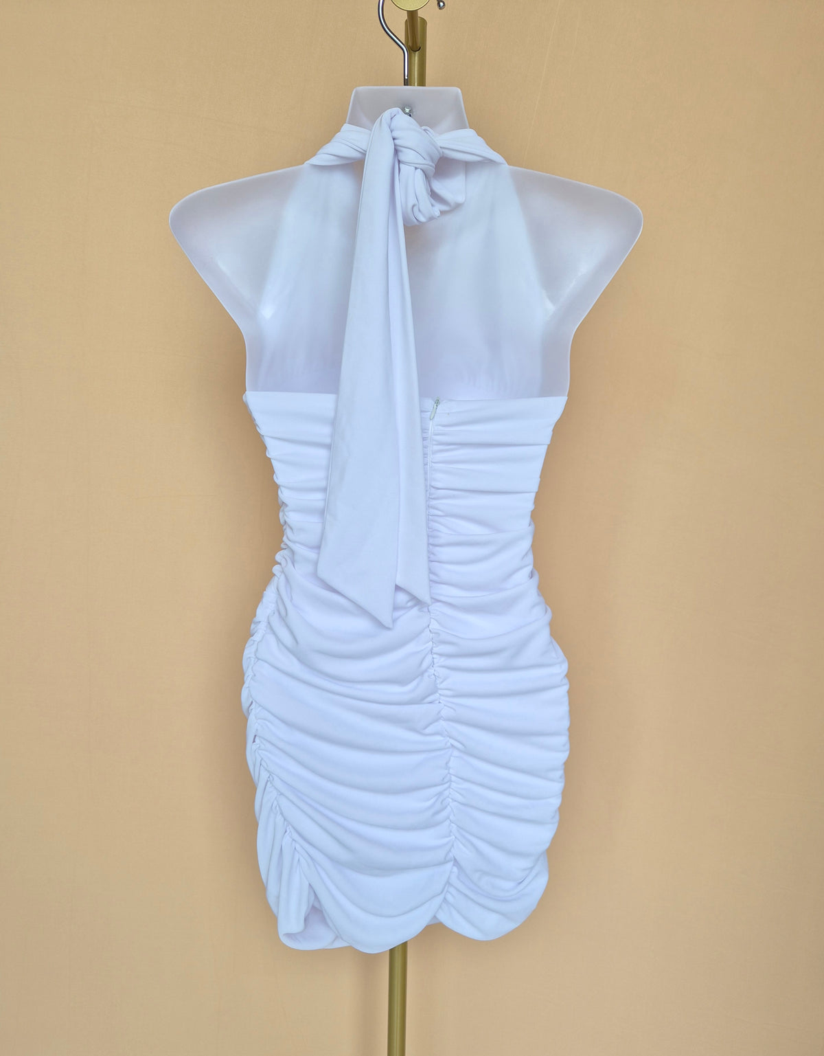 Zara White Ruched Halter Mini Dress – Size S