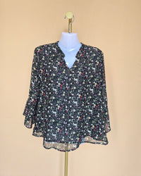 BEGA Black Floral Chiffon Blouse – Size XL