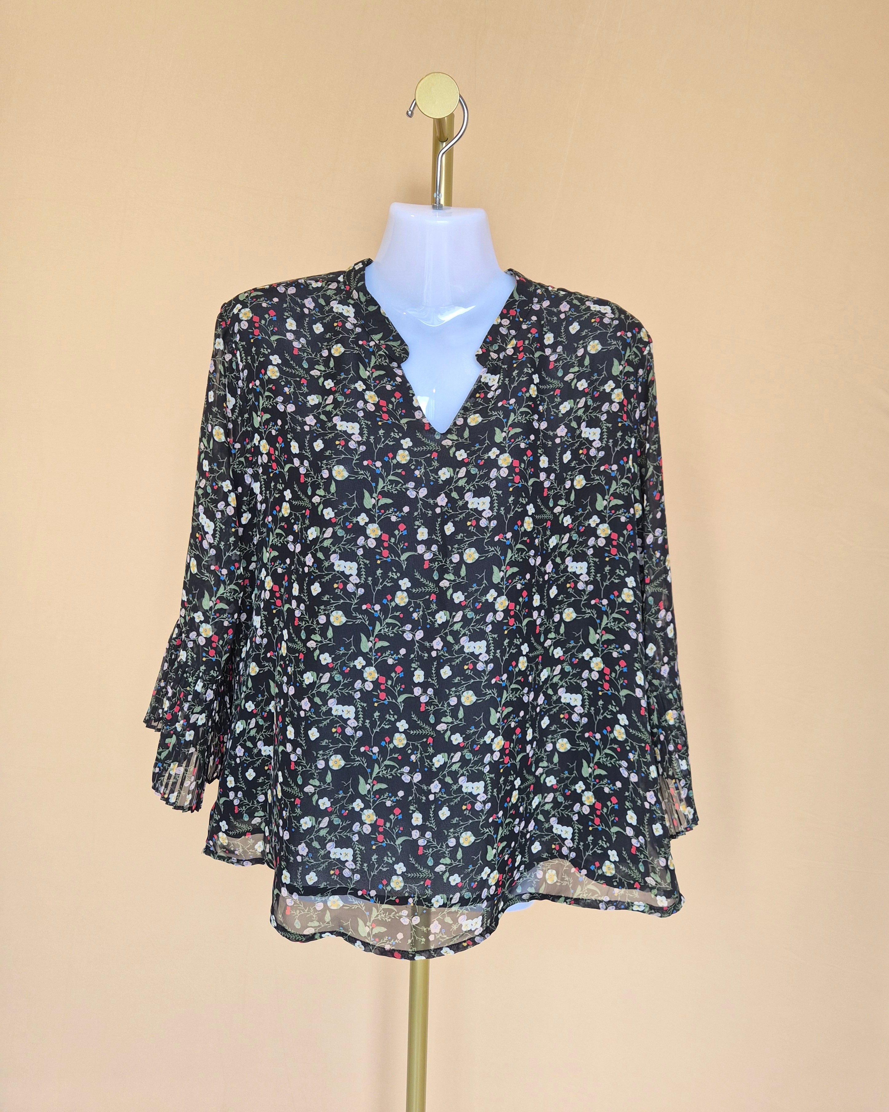 BEGA Black Floral Chiffon Blouse – Size XL