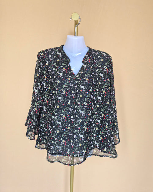 BEGA Black Floral Chiffon Blouse – Size XL