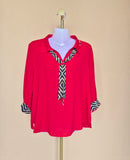 BEGA Red Contrast-Trim Blouse – Size XL