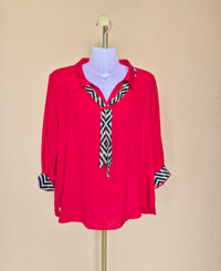 BEGA Red Contrast-Trim Blouse – Size XL