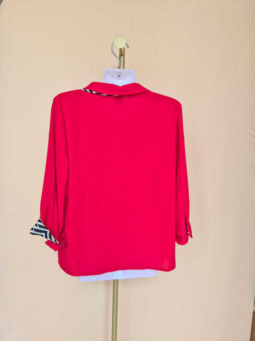 BEGA Red Contrast-Trim Blouse – Size XL