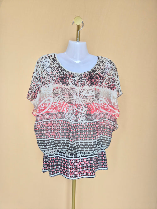 Style & Co. Printed Chiffon Cape Blouse – Size S