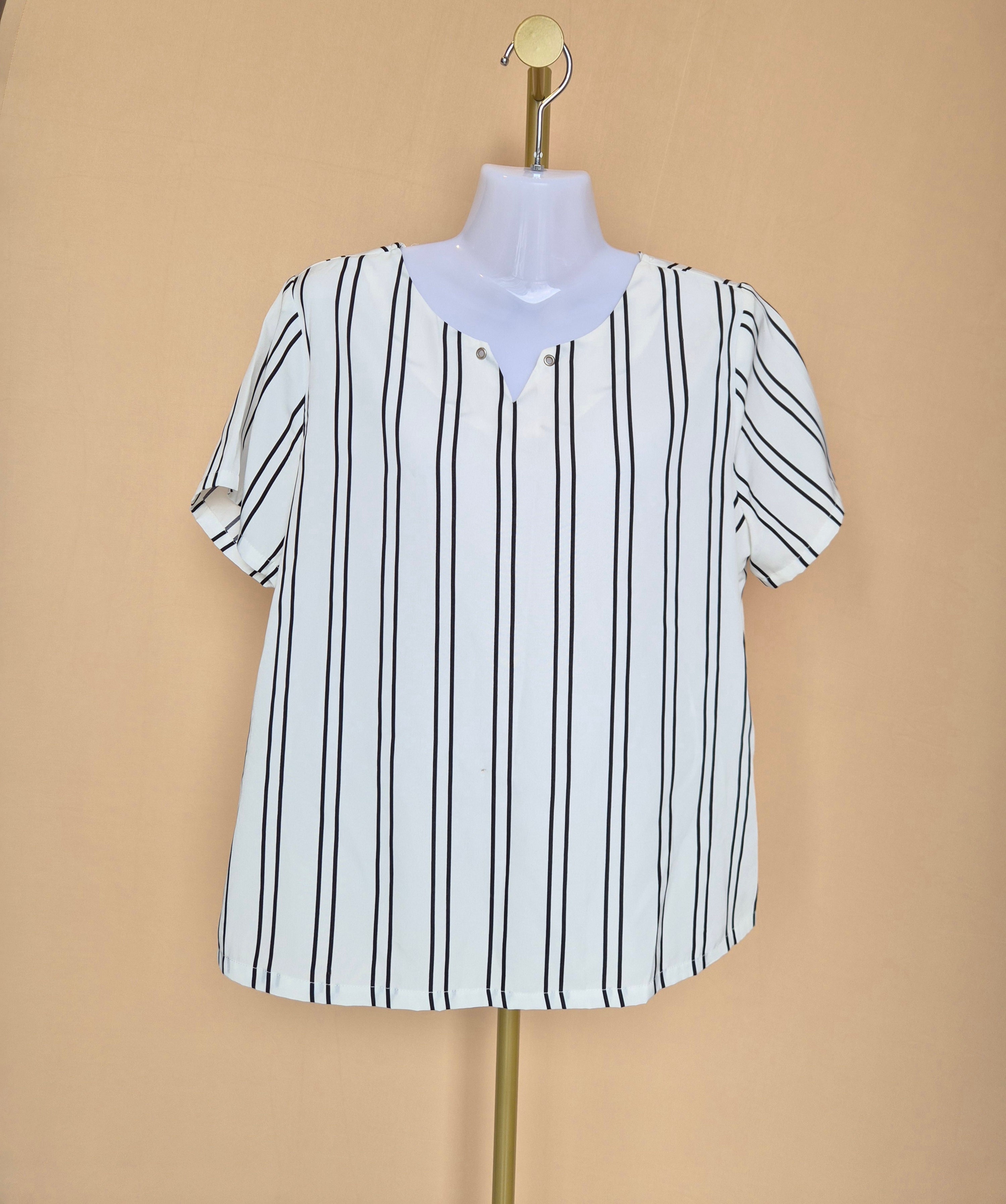 BEGA White and Black Striped Blouse – Size XL