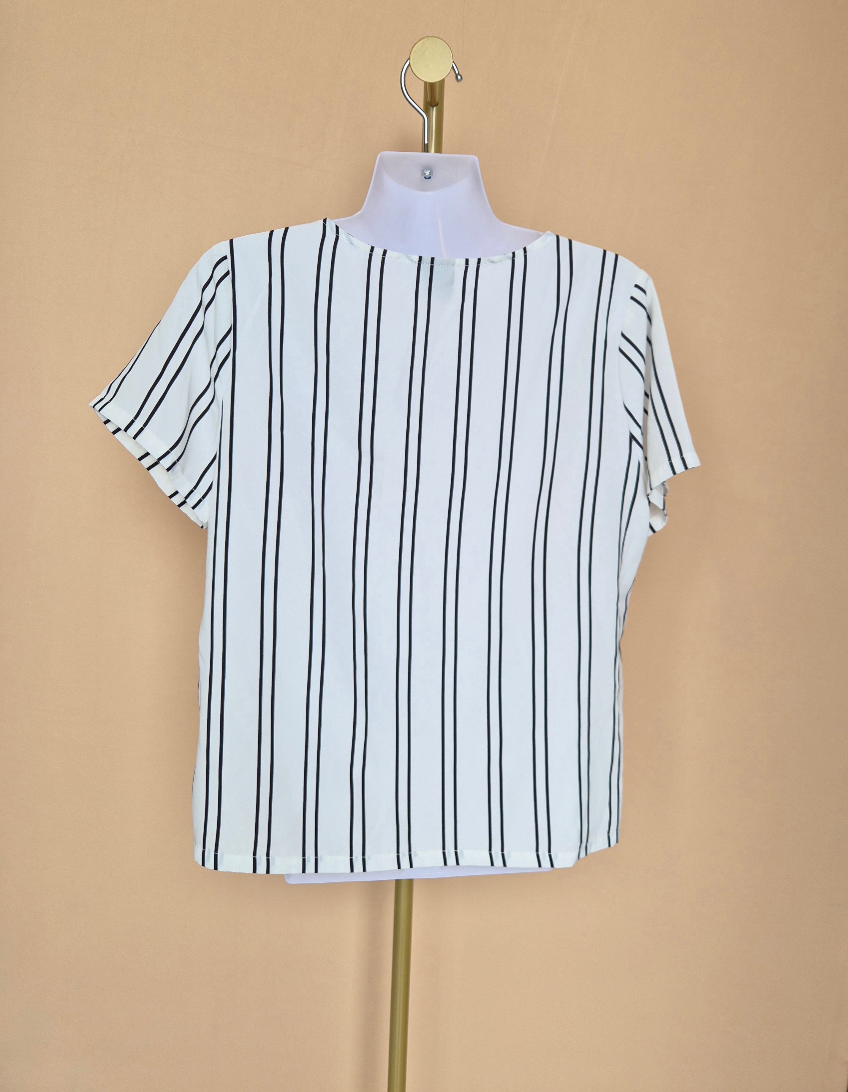 BEGA White and Black Striped Blouse – Size XL