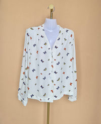 Dorothy Perkins White Butterfly-Print Blouse – Size XL