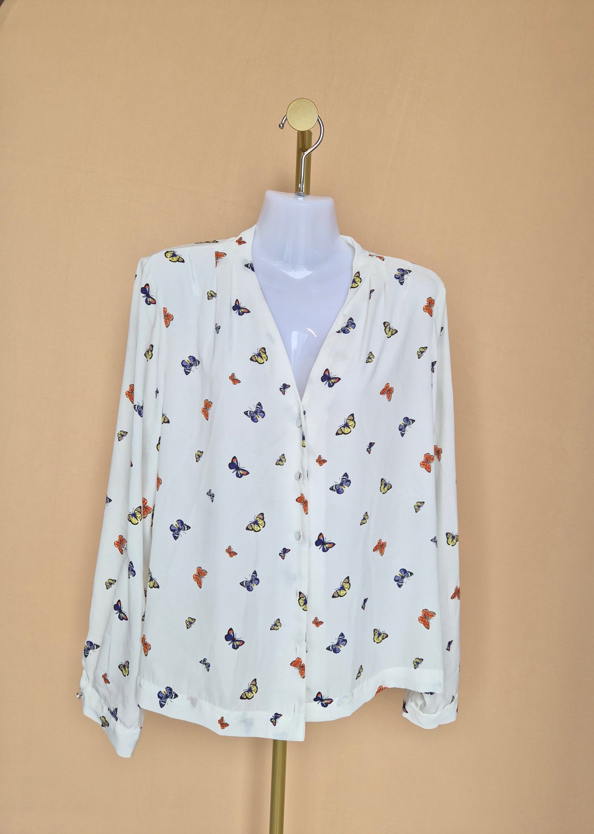 Dorothy Perkins White Butterfly-Print Blouse – Size XL