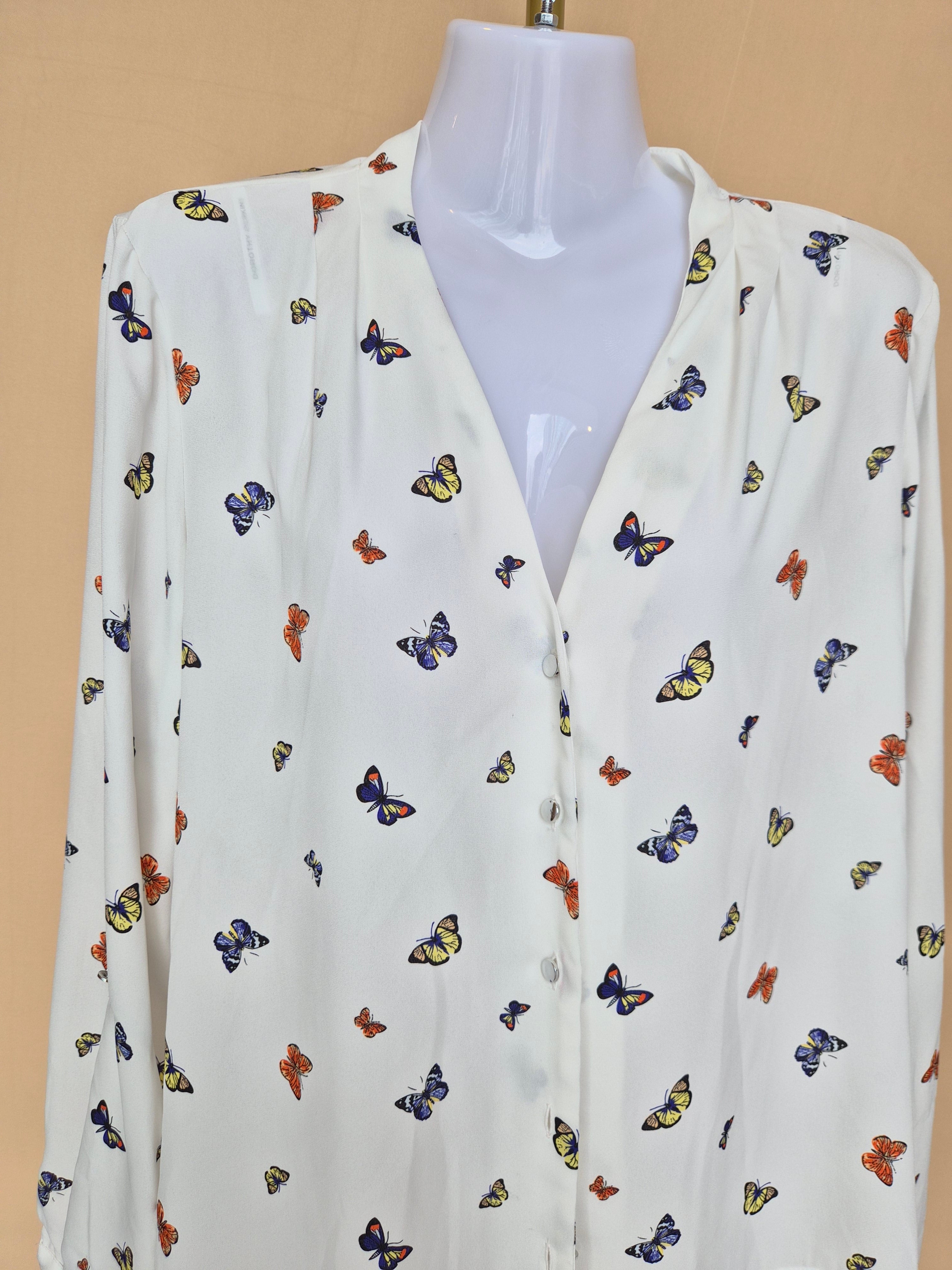Dorothy Perkins White Butterfly-Print Blouse – Size XL