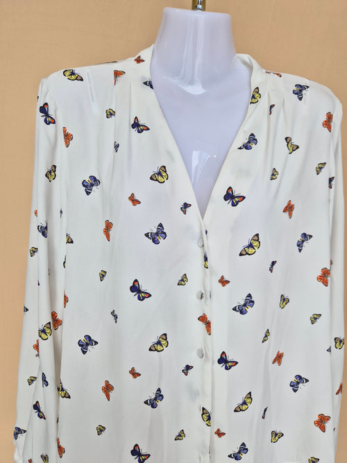 Dorothy Perkins White Butterfly-Print Blouse – Size XL
