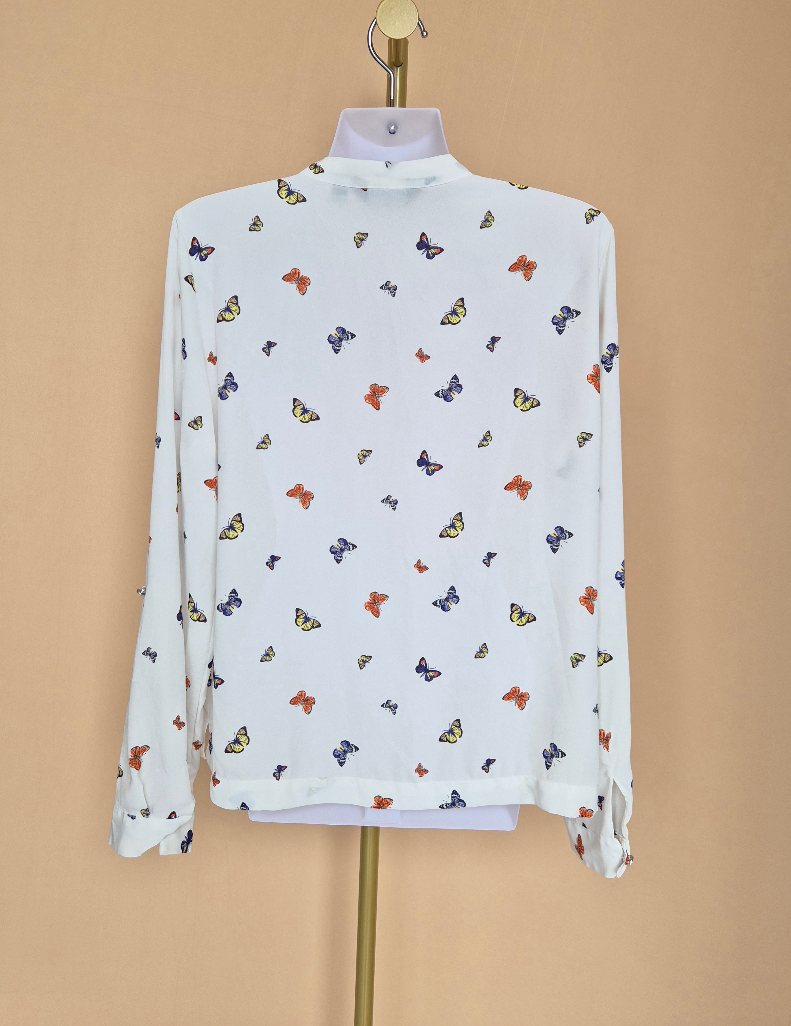 Dorothy Perkins White Butterfly-Print Blouse – Size XL
