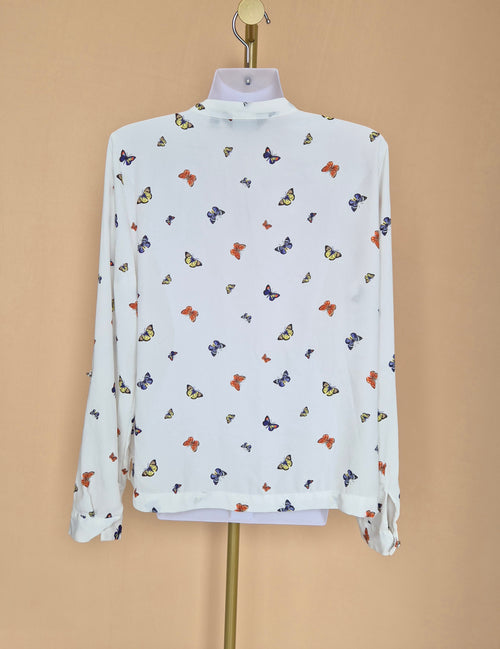 Dorothy Perkins White Butterfly-Print Blouse – Size XL