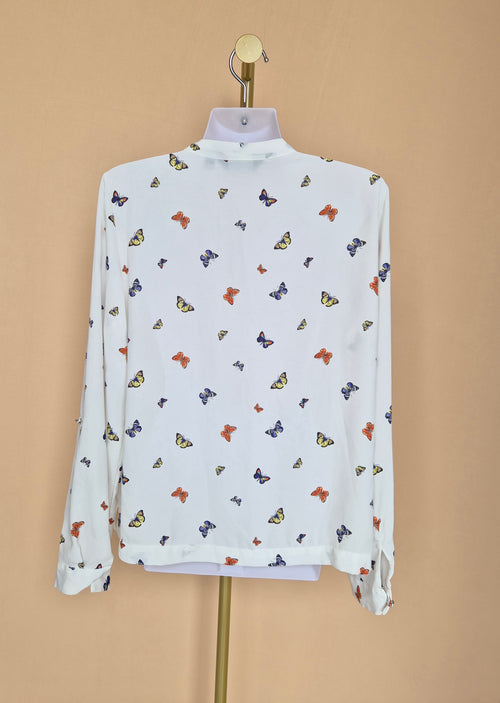 Dorothy Perkins White Butterfly-Print Blouse – Size XL