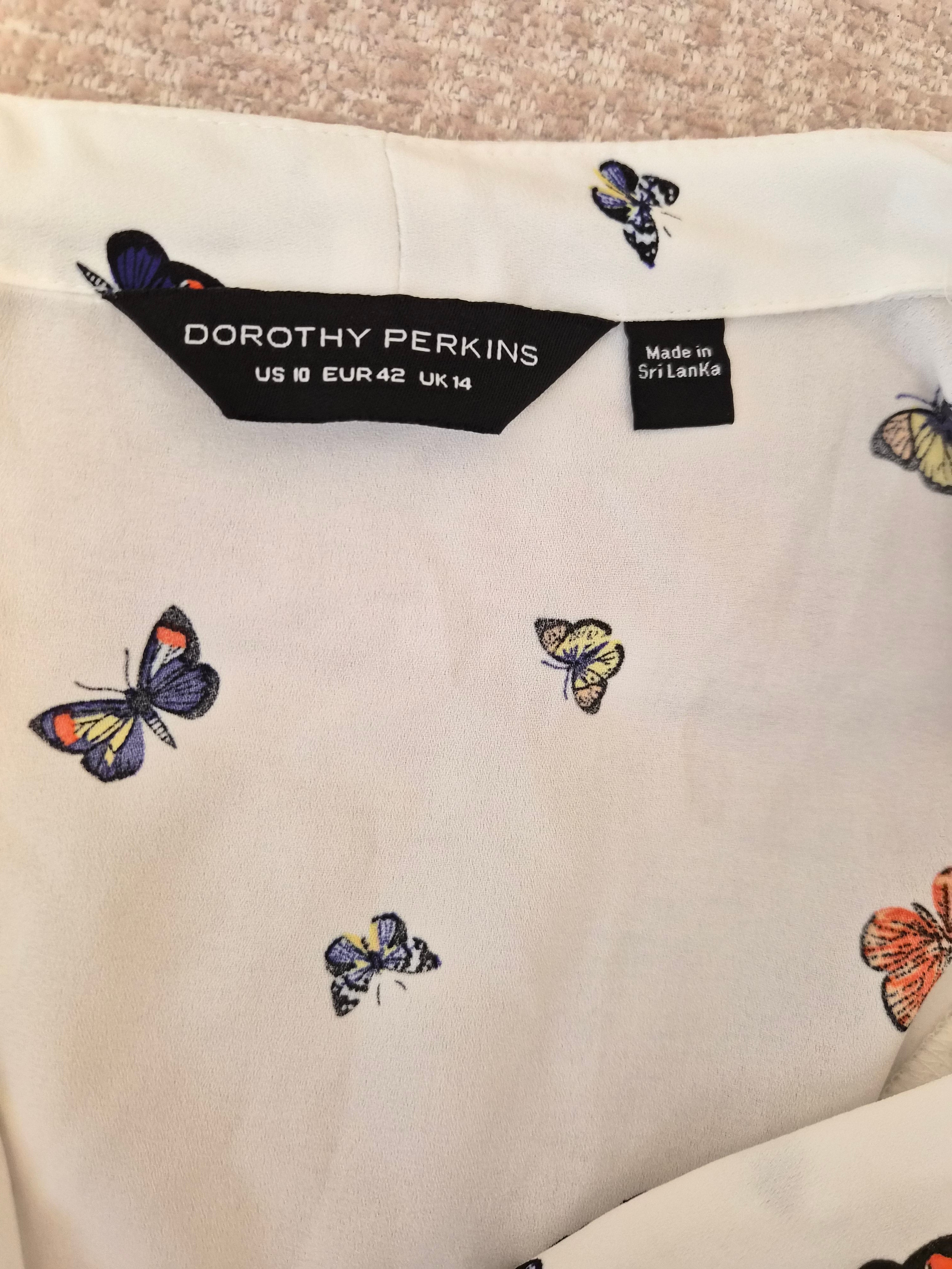 Dorothy Perkins White Butterfly-Print Blouse – Size XL