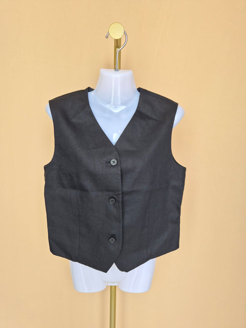 Uniqlo : C Black Linen-Blend Tailored Vest – Size L