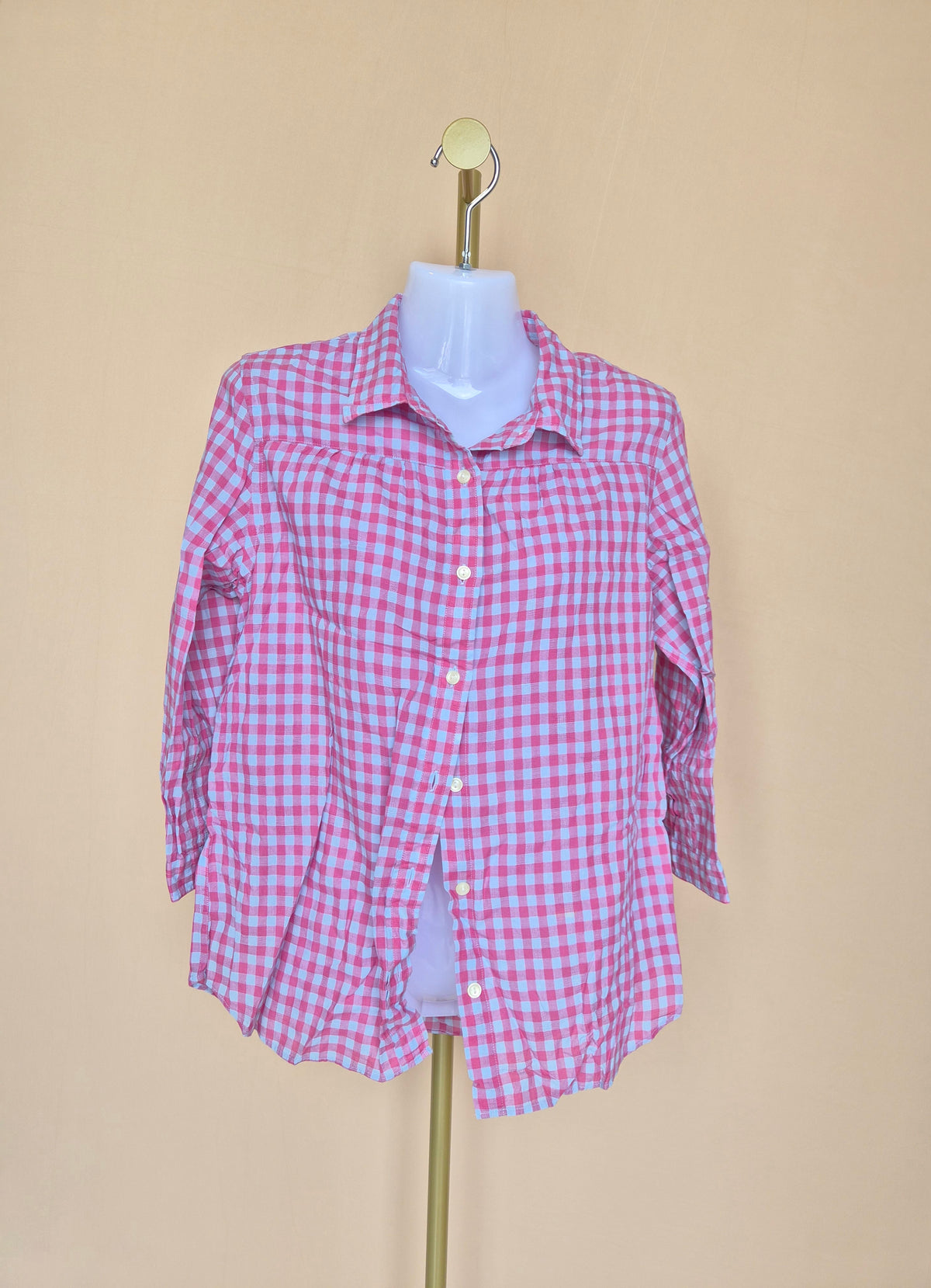 Eddie Bauer Pink Gingham Button-Up Shirt – Size Petite Medium