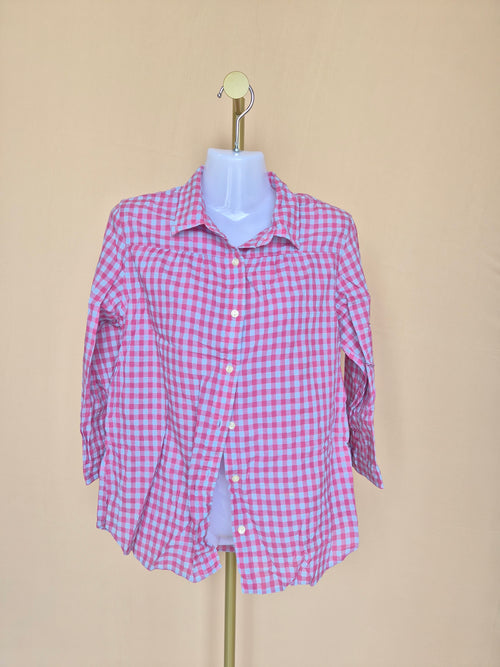 Eddie Bauer Pink Gingham Button-Up Shirt – Size Petite Medium