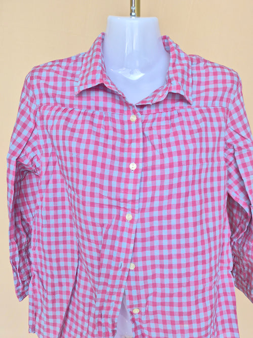 Eddie Bauer Pink Gingham Button-Up Shirt – Size Petite Medium
