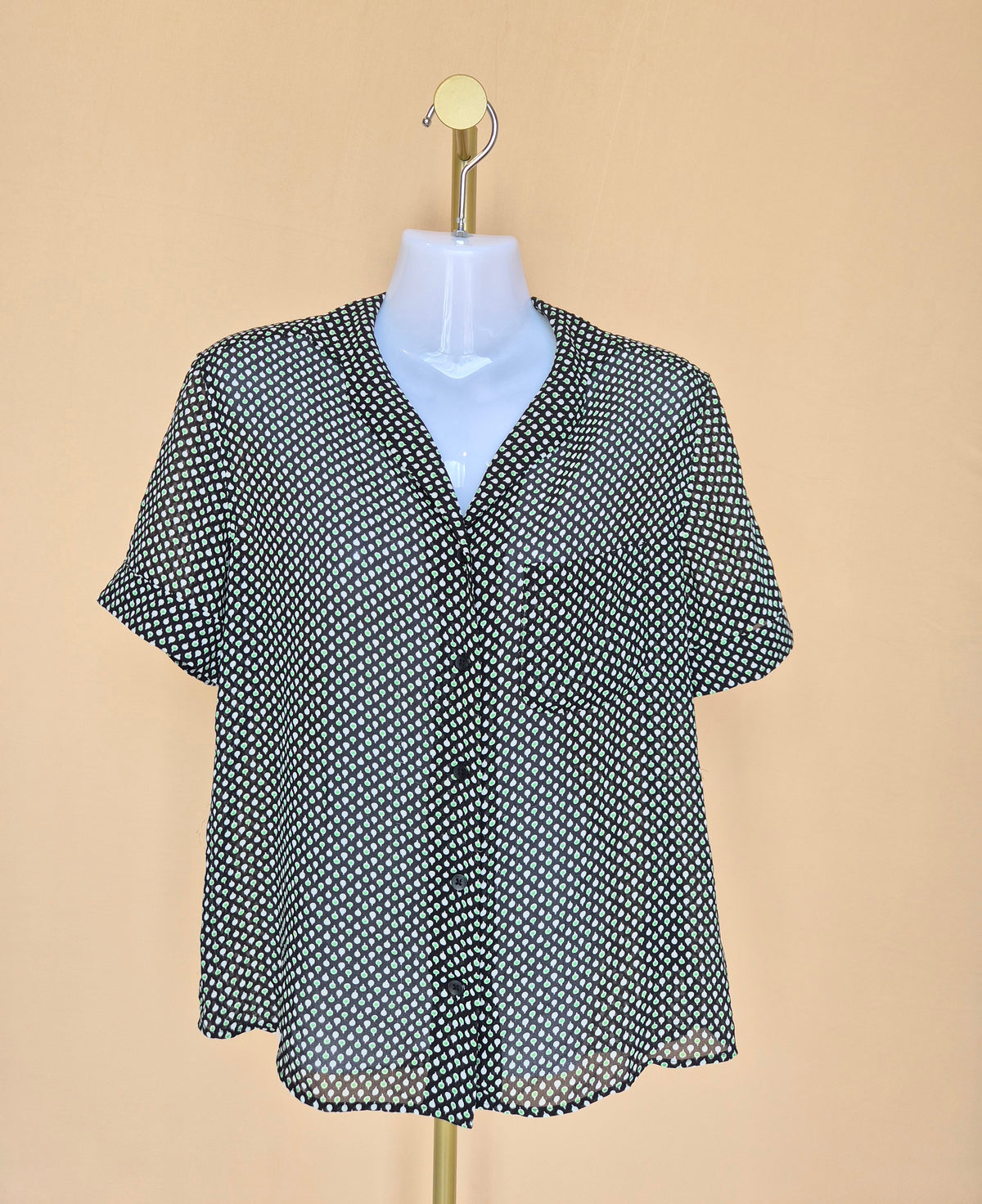 Uniqlo Black Printed Short-Sleeve Blouse – Size L