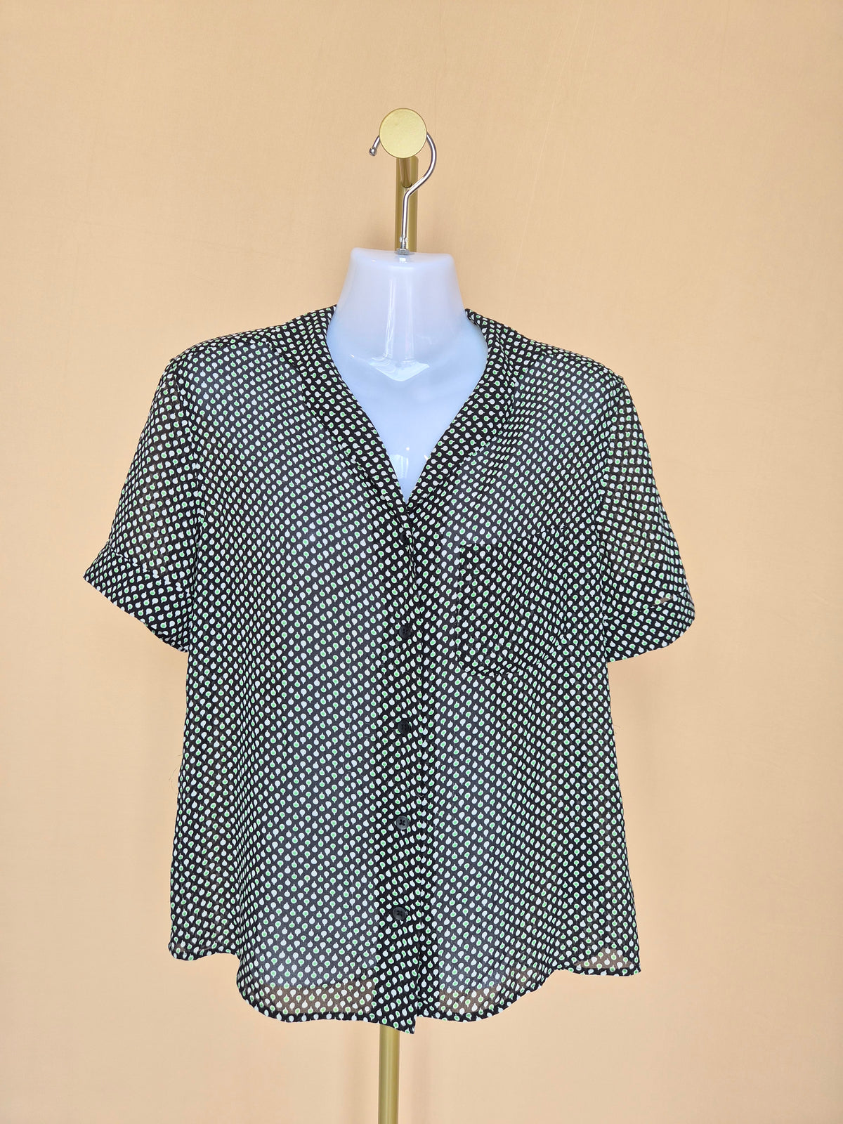 Uniqlo Black Printed Short-Sleeve Blouse – Size L