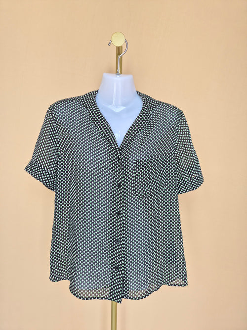 Uniqlo Black Printed Short-Sleeve Blouse – Size L