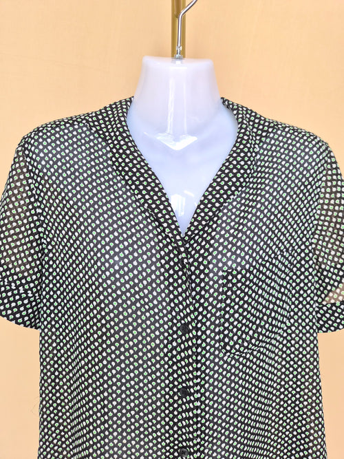Uniqlo Black Printed Short-Sleeve Blouse – Size L
