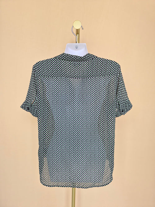 Uniqlo Black Printed Short-Sleeve Blouse – Size L