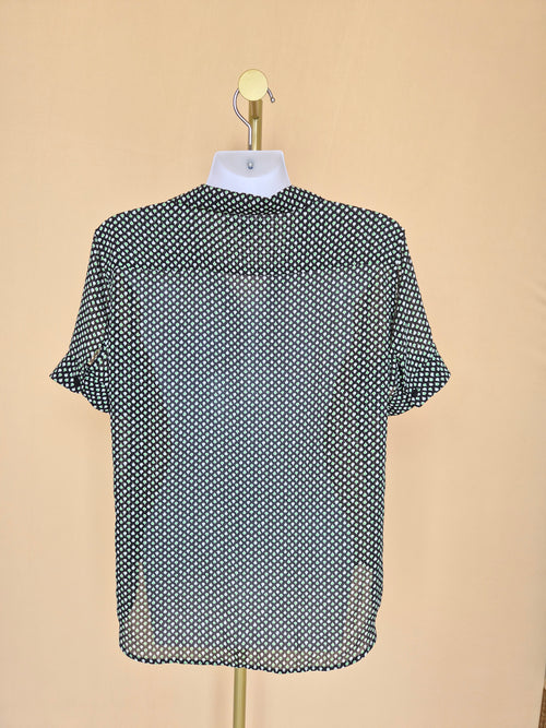 Uniqlo Black Printed Short-Sleeve Blouse – Size L