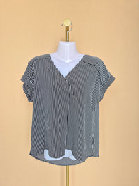iORA Black & White Striped V-Neck Blouse – Size M