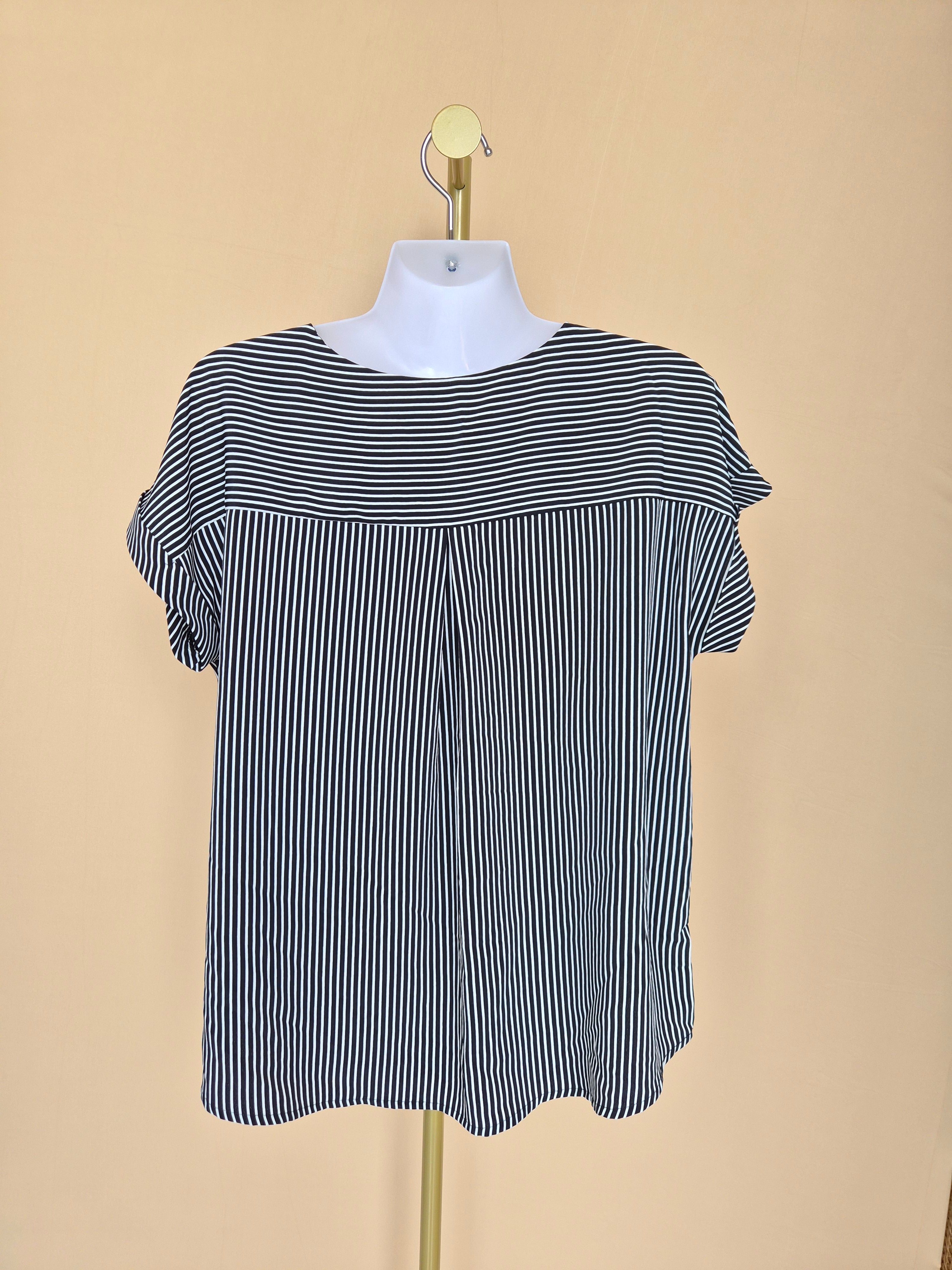 iORA Black & White Striped V-Neck Blouse – Size M