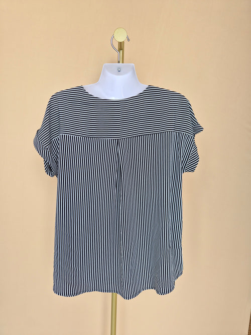 iORA Black & White Striped V-Neck Blouse – Size M