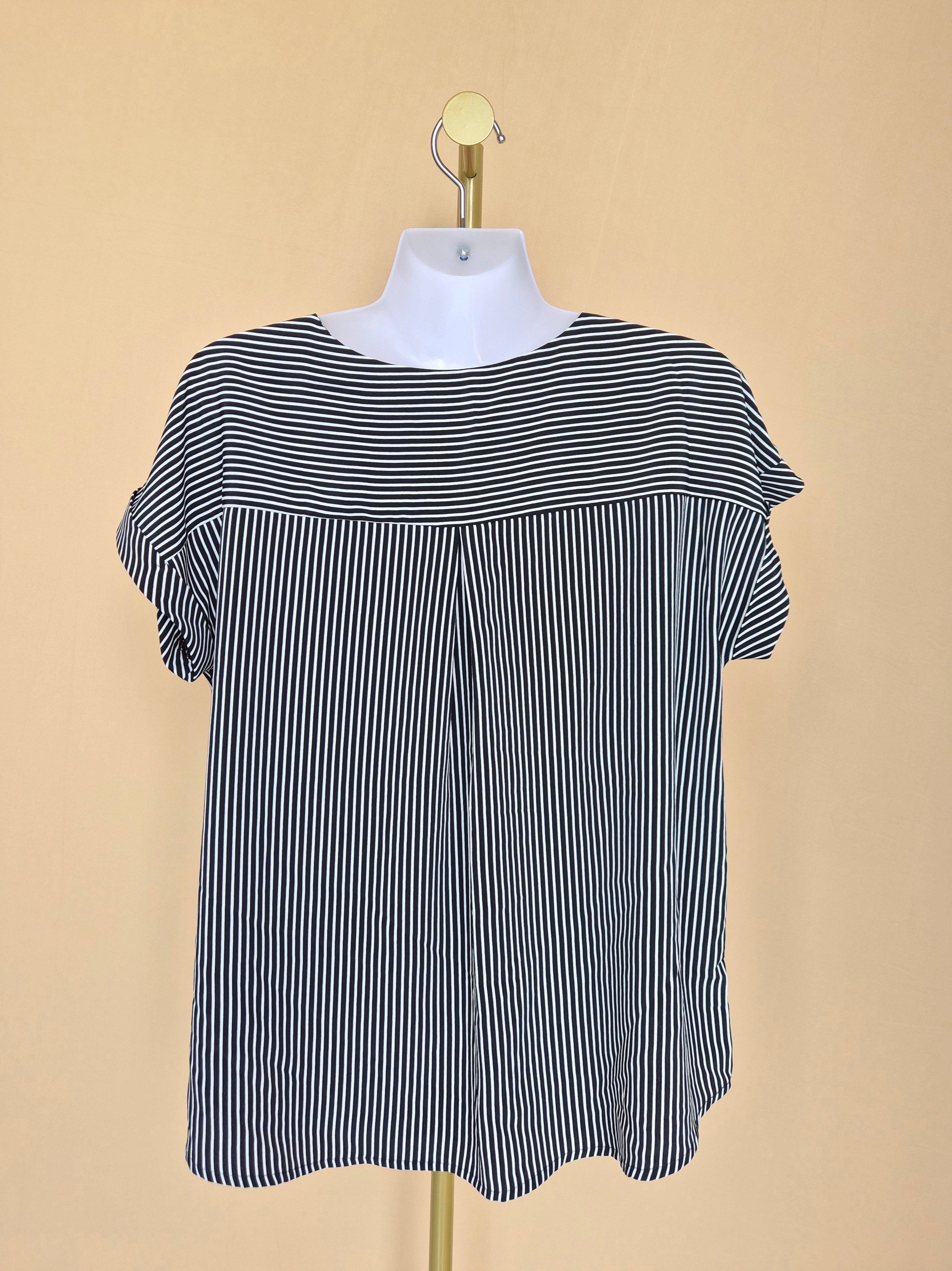 iORA Black & White Striped V-Neck Blouse – Size M
