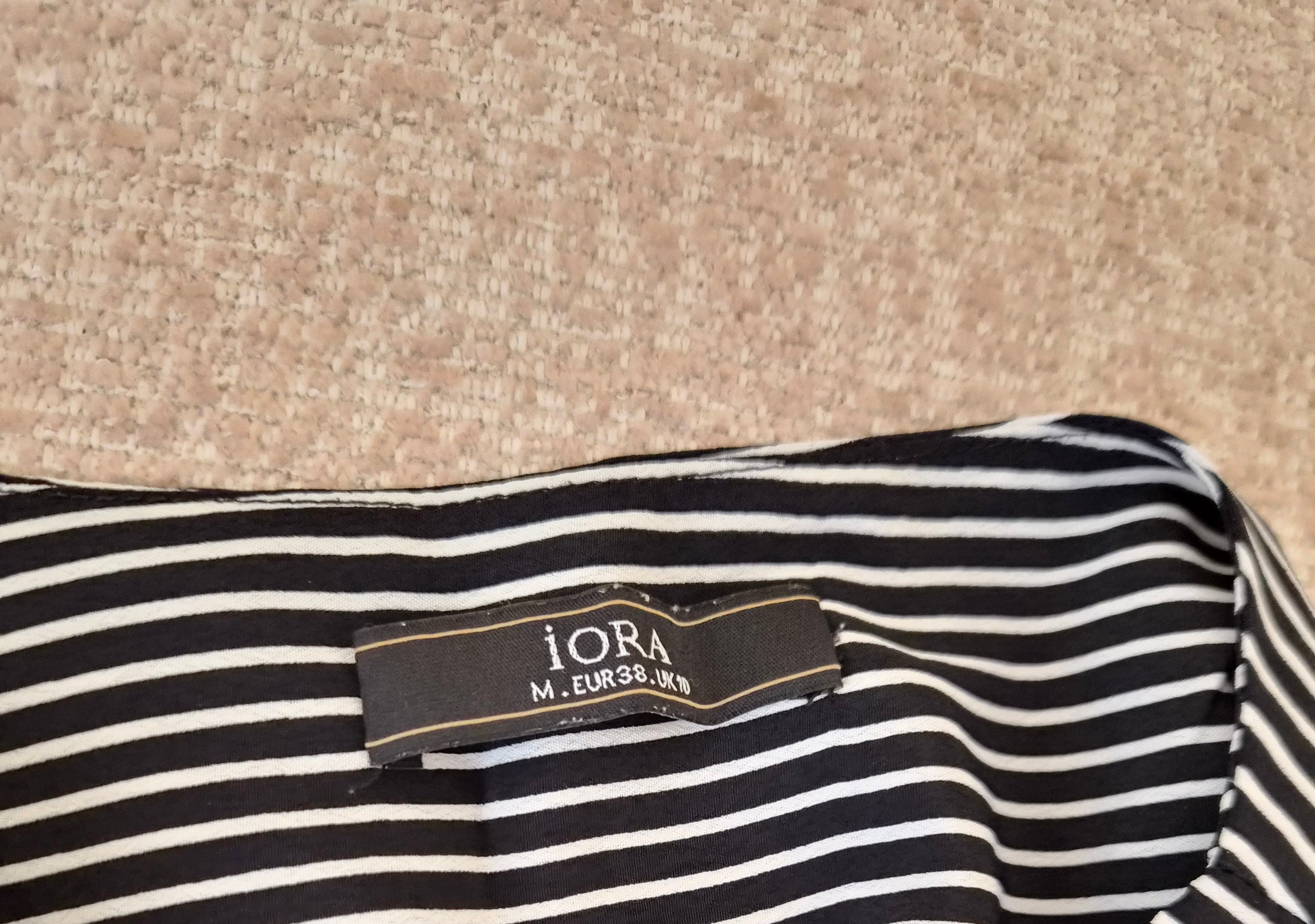 iORA Black & White Striped V-Neck Blouse – Size M
