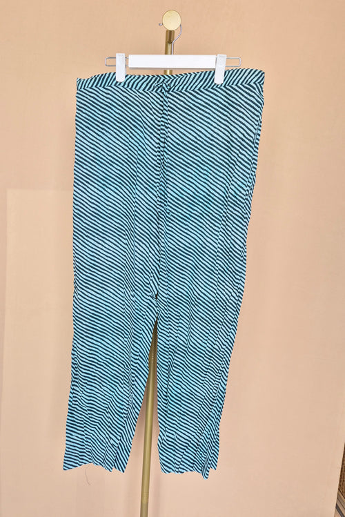 Teal & White Striped Relaxed Pants – Size XL / 42