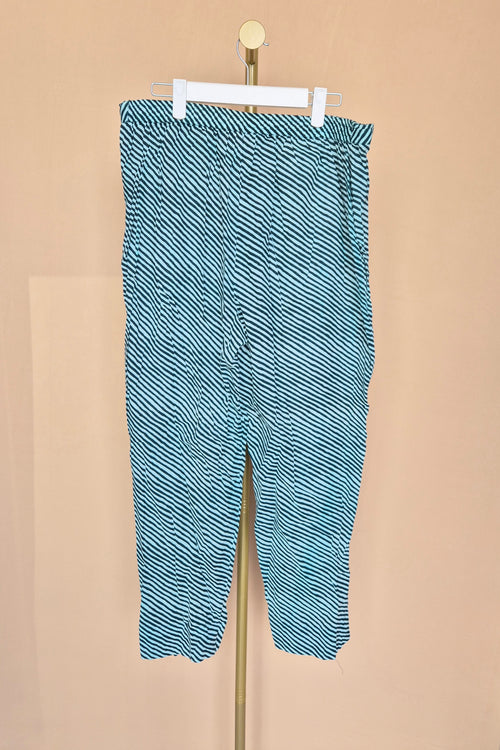Teal & White Striped Relaxed Pants – Size XL / 42
