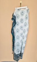 White, Teal & Navy Floral Print Scarf