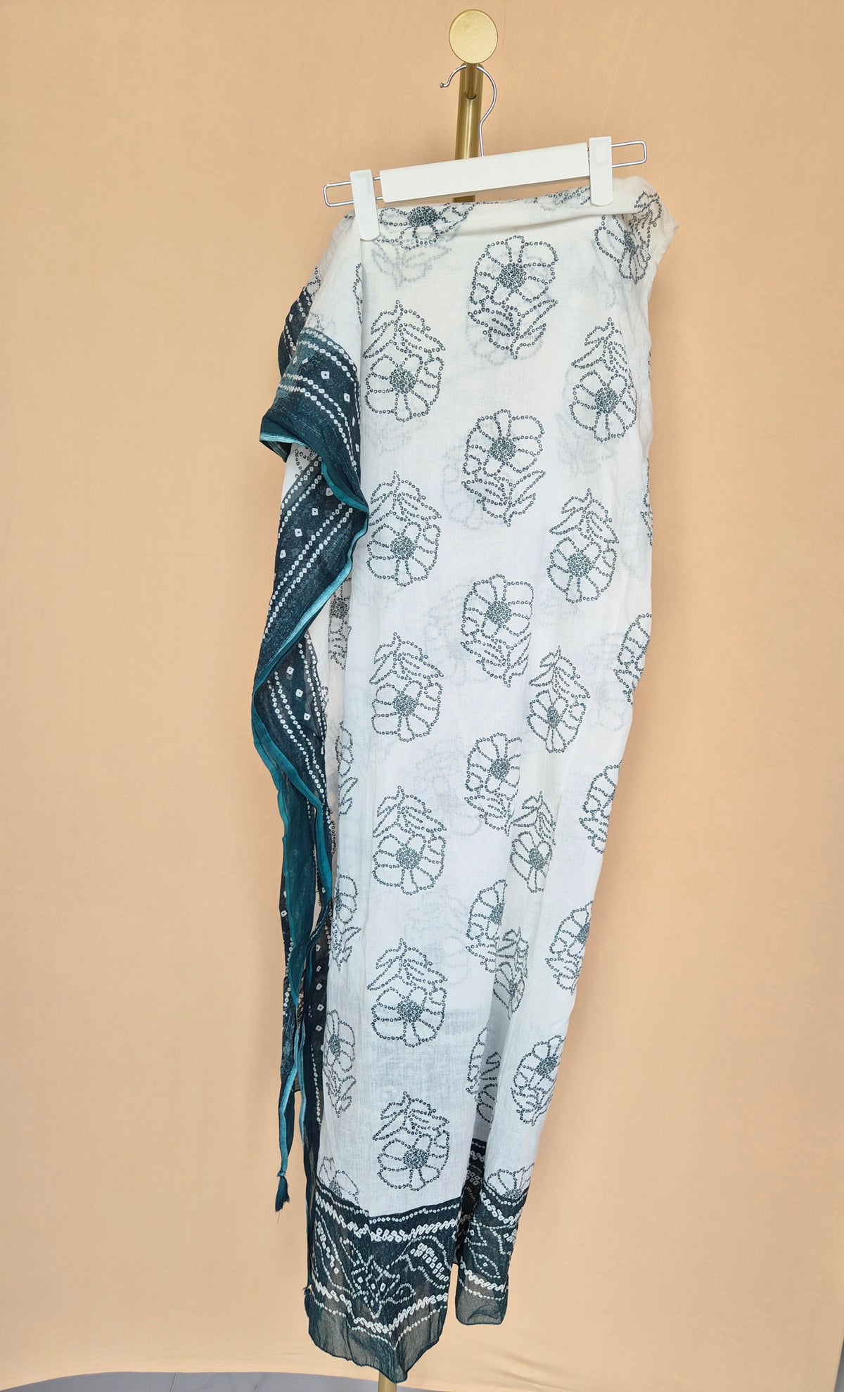 White, Teal & Navy Floral Print Scarf