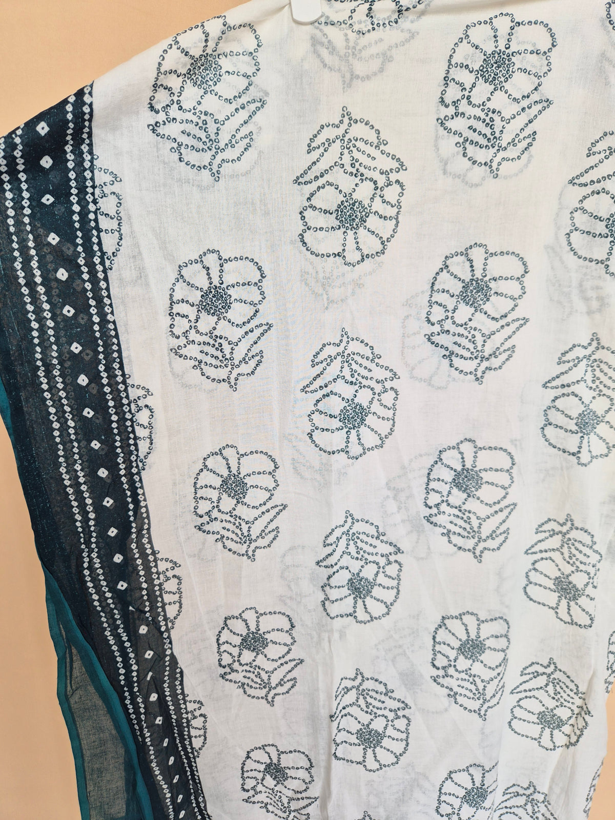 White, Teal & Navy Floral Print Scarf