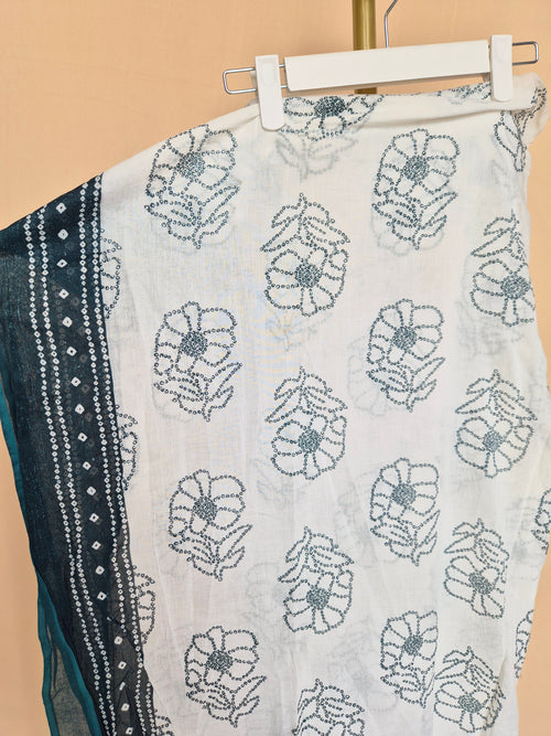 White, Teal & Navy Floral Print Scarf