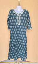 Fashor Teal Printed Embroidered Kurta – Size 42