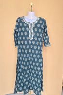 Fashor Teal Printed Embroidered Kurta – Size 42