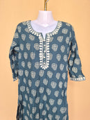 Fashor Teal Printed Embroidered Kurta – Size 42