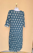 Fashor Teal Printed Embroidered Kurta – Size 42