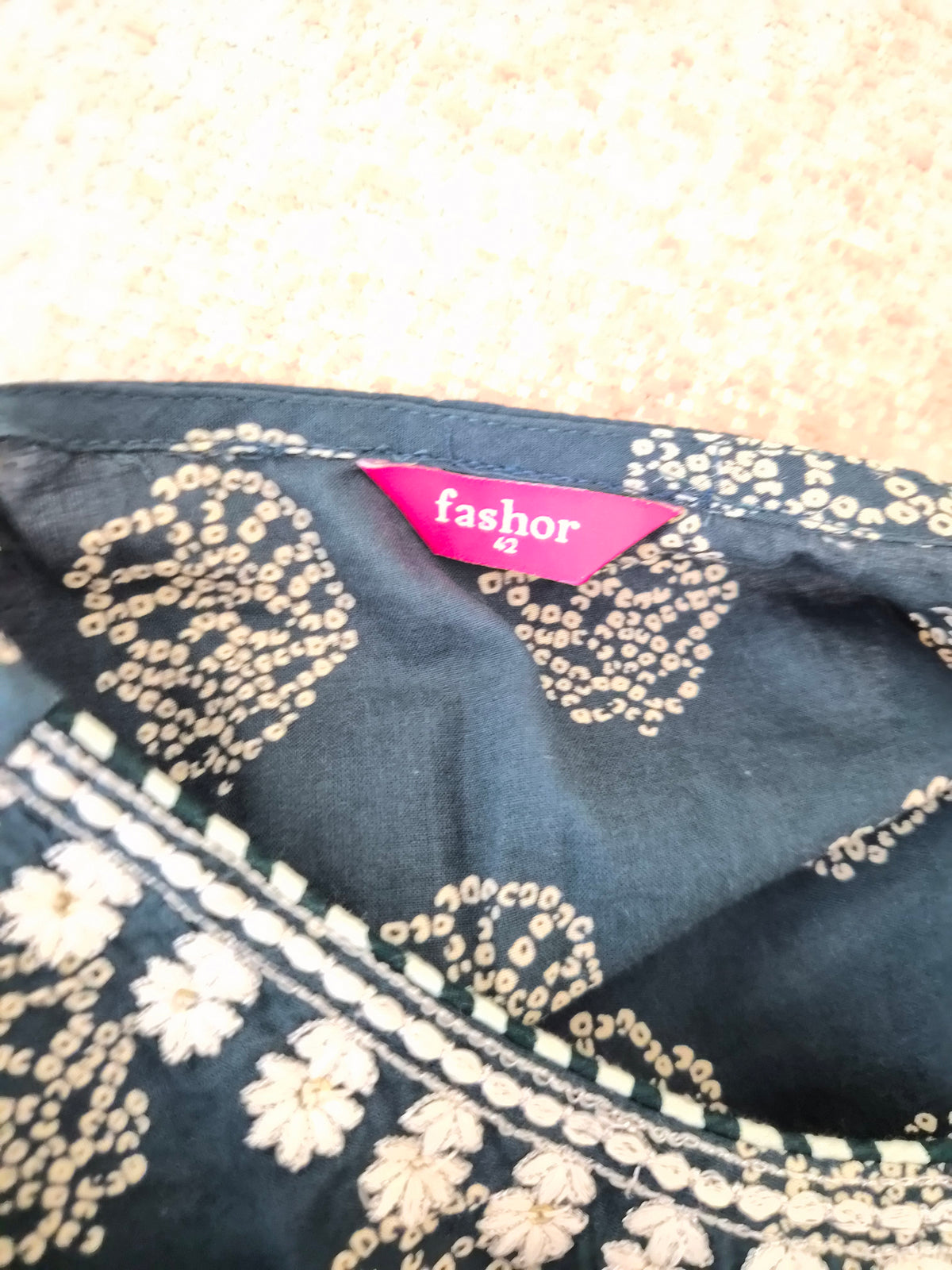 Fashor Teal Printed Embroidered Kurta – Size 42