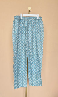Blue Geometric Print Relaxed Trousers